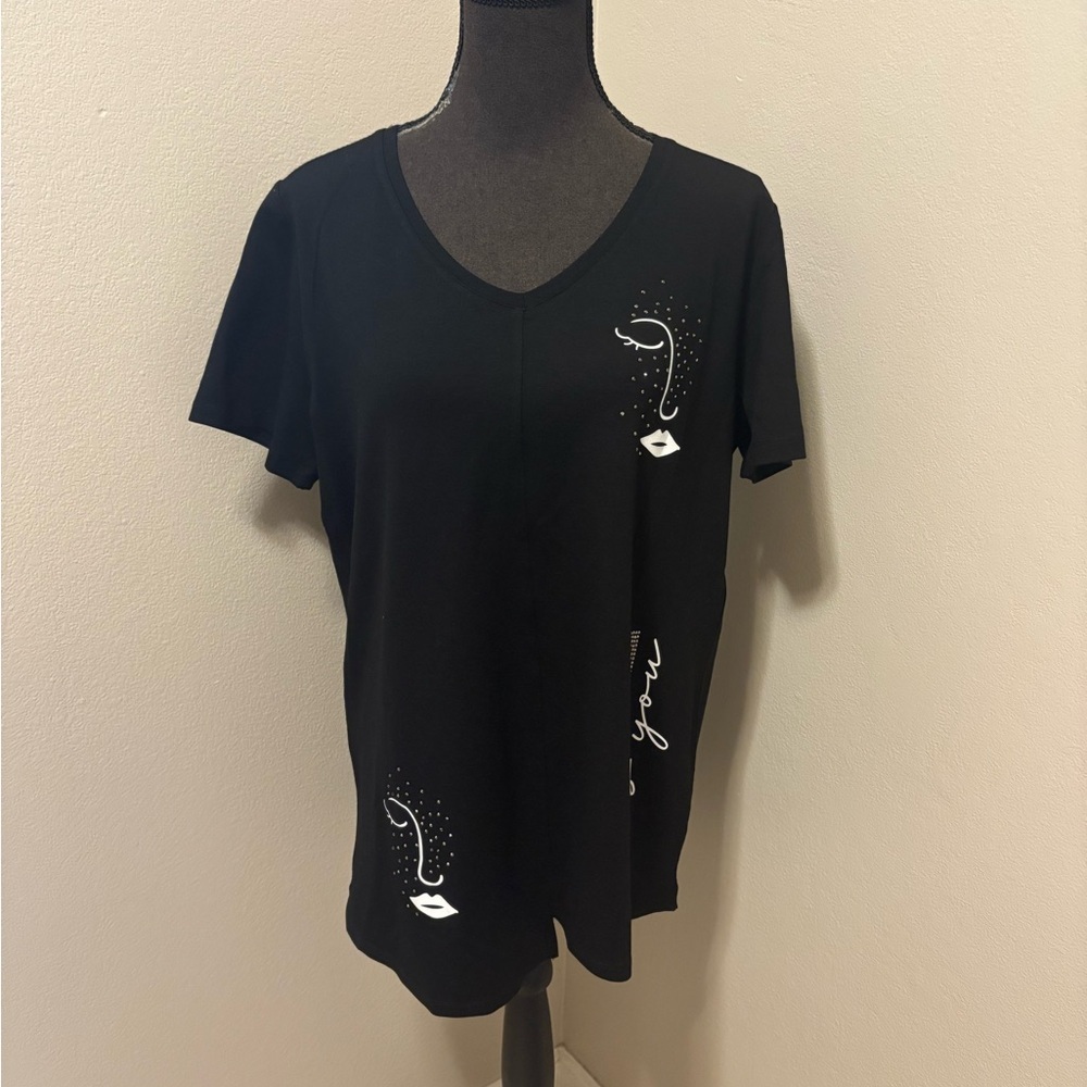 Tricotto Black Graphic Women's Top Size Large